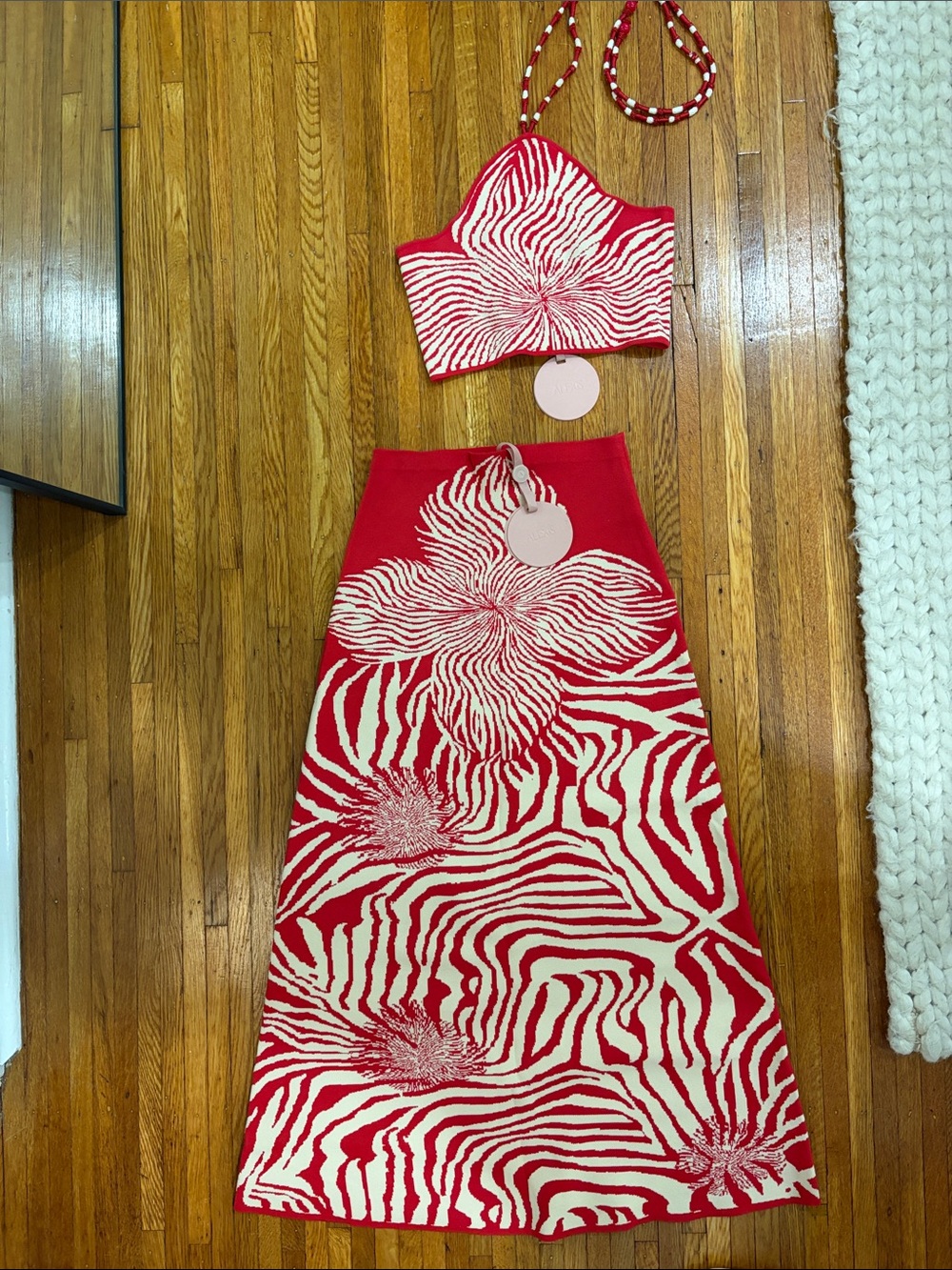 Alexis Jazlyn Skirt Set- Red and Cream Printed Maxi Skirt Set - Picture 2 of 2